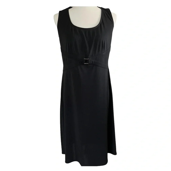 Bisou Bisou Black Sleeveless Dress Gold buckle Sz 12 - Picture 4 of 6